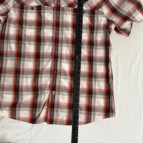 Harley-Davidson Mens Plaid Short Sleeve Button Up Shirt Orange Black White Large - Picture 10 of 10